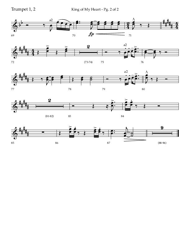 King Of My Heart (Choral Anthem SATB) Trumpet 1,2 (Lifeway Choral / Arr. Bradley Knight)