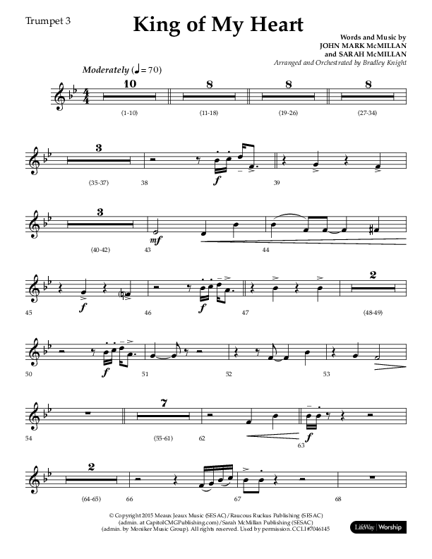 King Of My Heart (Choral Anthem SATB) Trumpet 3 (Lifeway Choral / Arr. Bradley Knight)