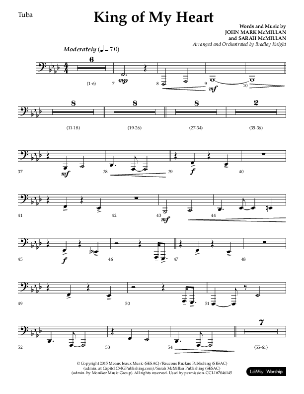 King Of My Heart (Choral Anthem SATB) Tuba (Lifeway Choral / Arr. Bradley Knight)