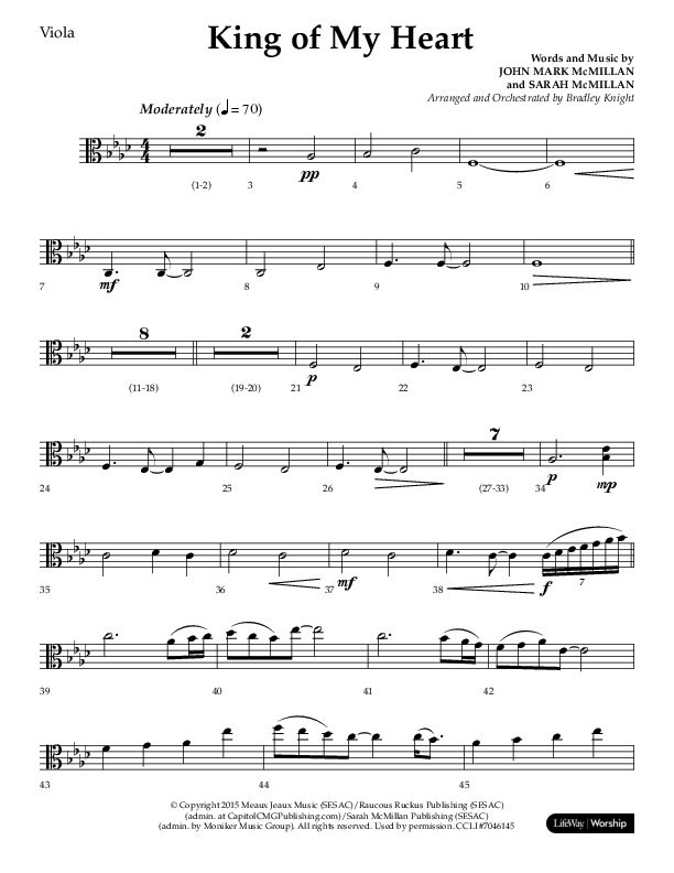 King Of My Heart (Choral Anthem SATB) Viola (Lifeway Choral / Arr. Bradley Knight)