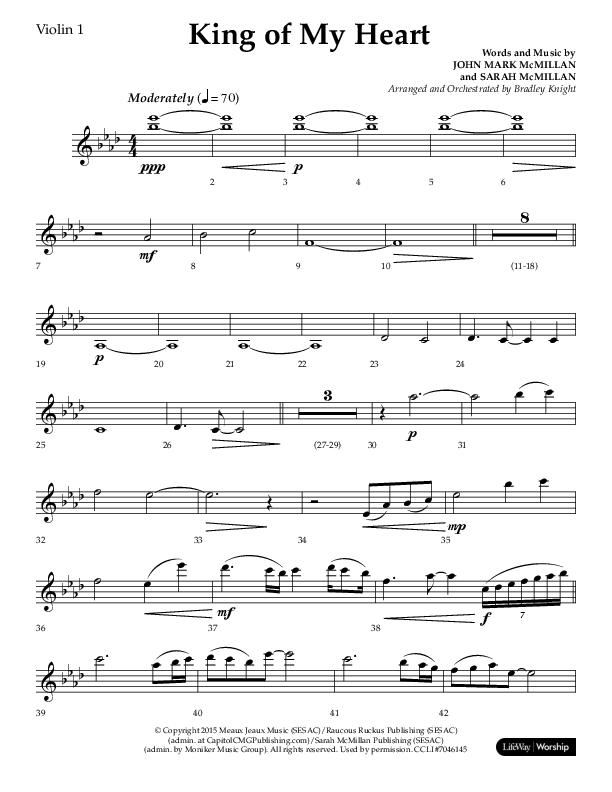 King Of My Heart (Choral Anthem SATB) Violin 1 (Lifeway Choral / Arr. Bradley Knight)