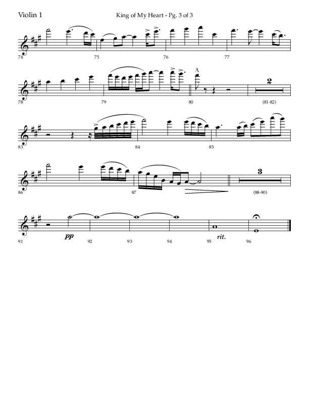 King Of My Heart (Choral Anthem SATB) Violin 1 (Lifeway Choral / Arr. Bradley Knight)