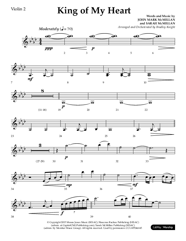 King Of My Heart (Choral Anthem SATB) Violin 2 (Lifeway Choral / Arr. Bradley Knight)