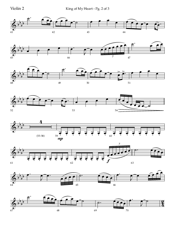 King Of My Heart (Choral Anthem SATB) Violin 2 (Lifeway Choral / Arr. Bradley Knight)