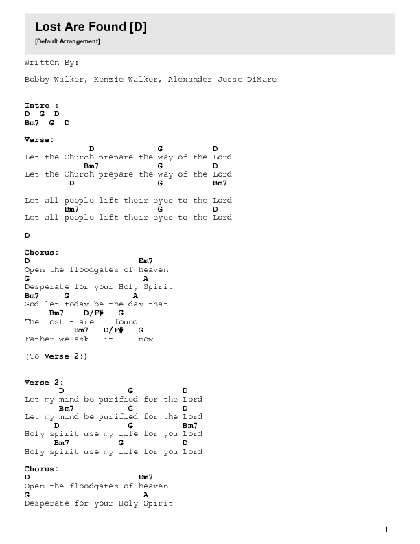 Lost Are Found Chord Chart (Grace City / Kenzie Walker / Bobby Walker)