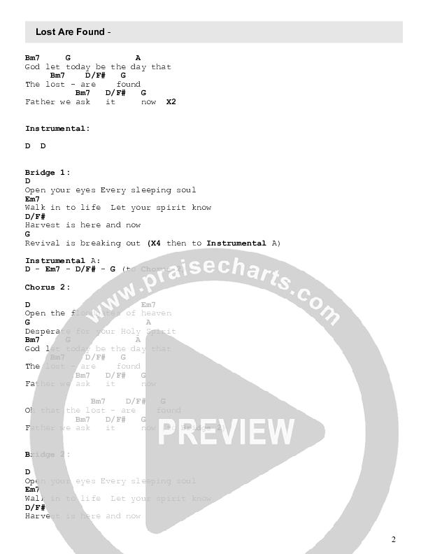 Lost Are Found Chord Chart (Grace City / Kenzie Walker / Bobby Walker)