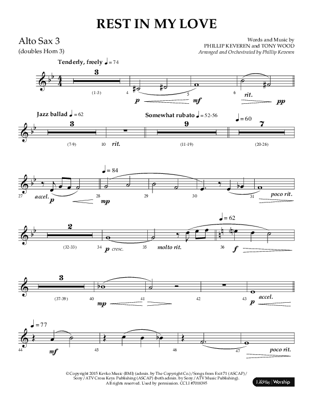 Rest In My Love (Choral Anthem SATB) Alto Sax (Arr. Phillip Keveren / Lifeway Choral)