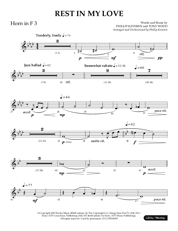 Rest In My Love (Choral Anthem SATB) French Horn 3 (Arr. Phillip Keveren / Lifeway Choral)