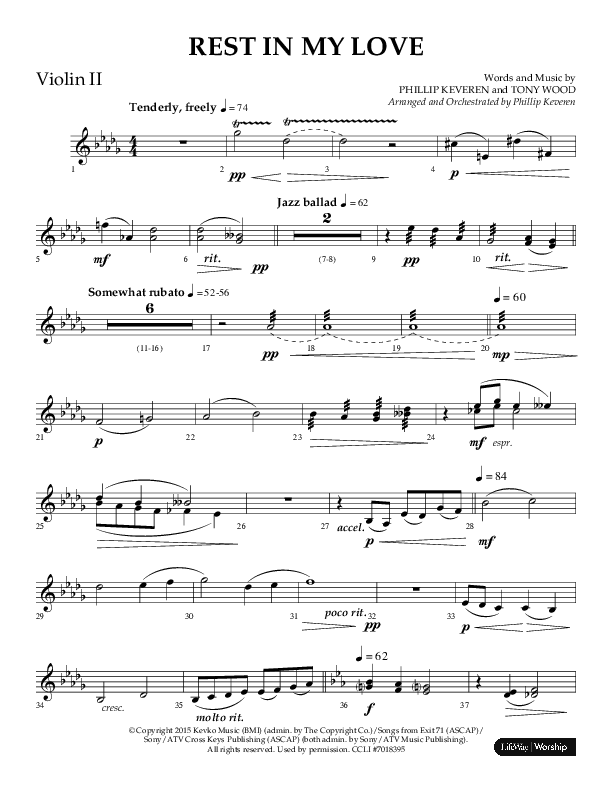 Rest In My Love (Choral Anthem SATB) Violin 2 (Arr. Phillip Keveren / Lifeway Choral)
