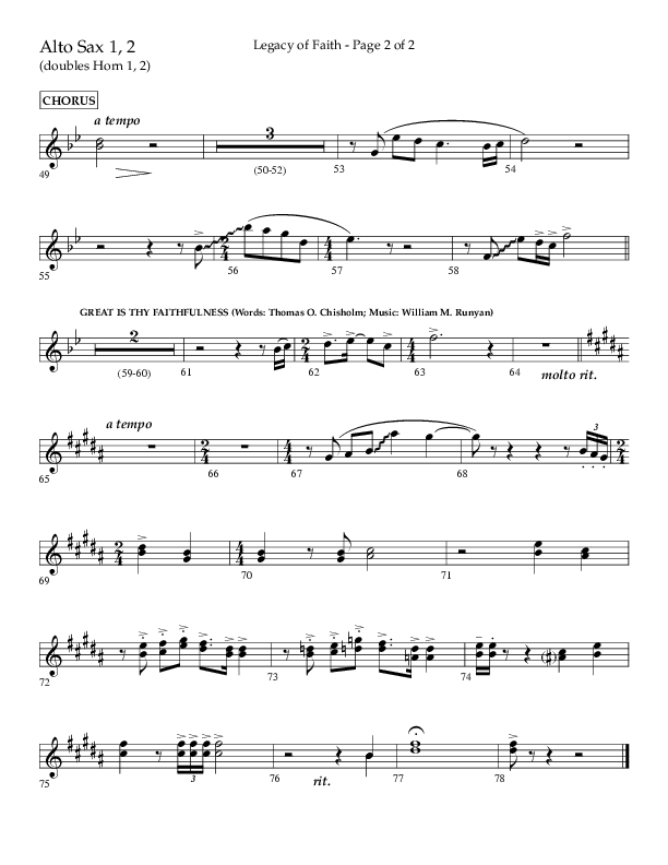 Legacy Of Faith (Choral Anthem SATB) Alto Sax 1/2 (Lifeway Choral / Arr. Bradley Knight)