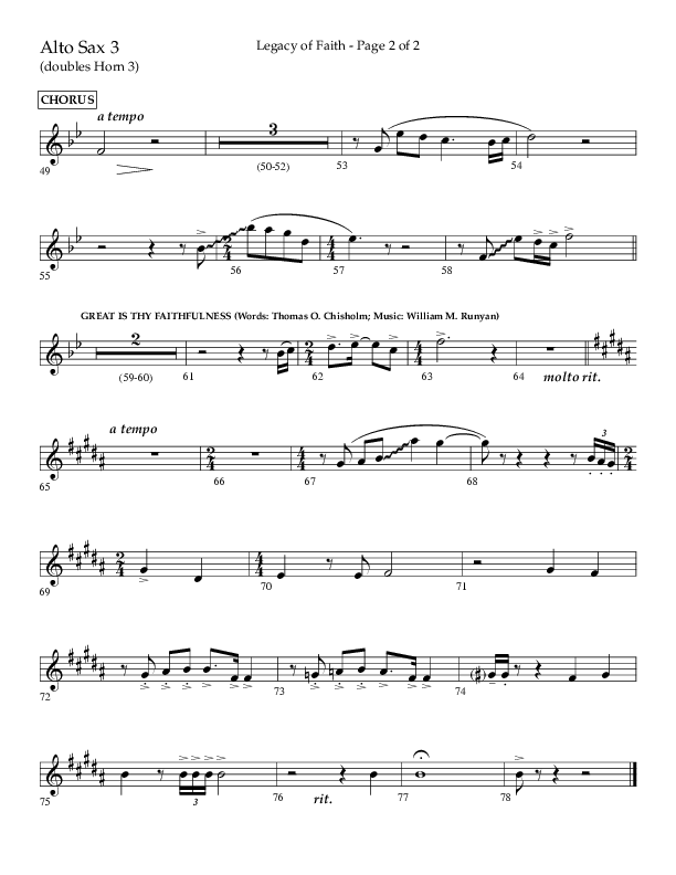 Legacy Of Faith (Choral Anthem SATB) Alto Sax (Lifeway Choral / Arr. Bradley Knight)