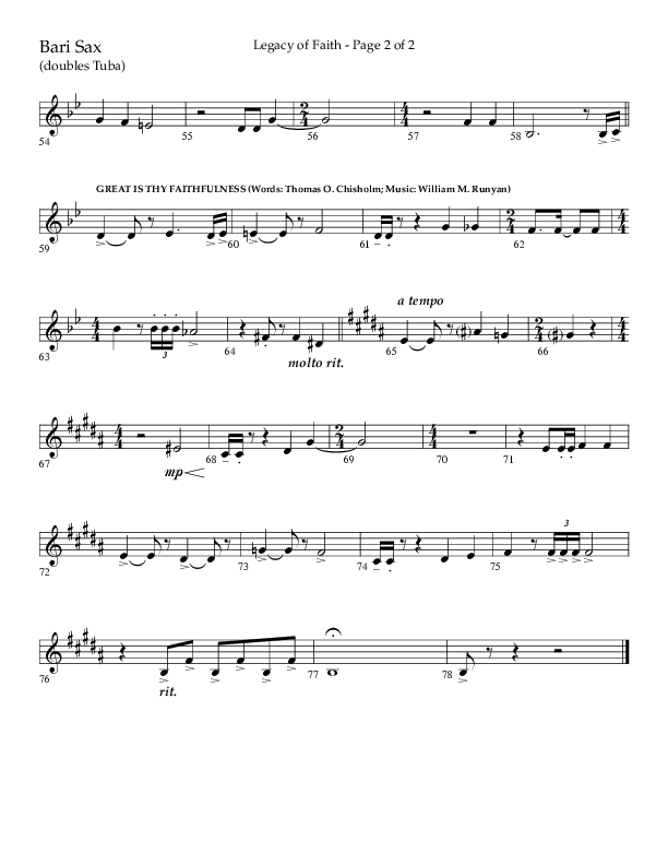 Legacy Of Faith (Choral Anthem SATB) Bari Sax (Lifeway Choral / Arr. Bradley Knight)