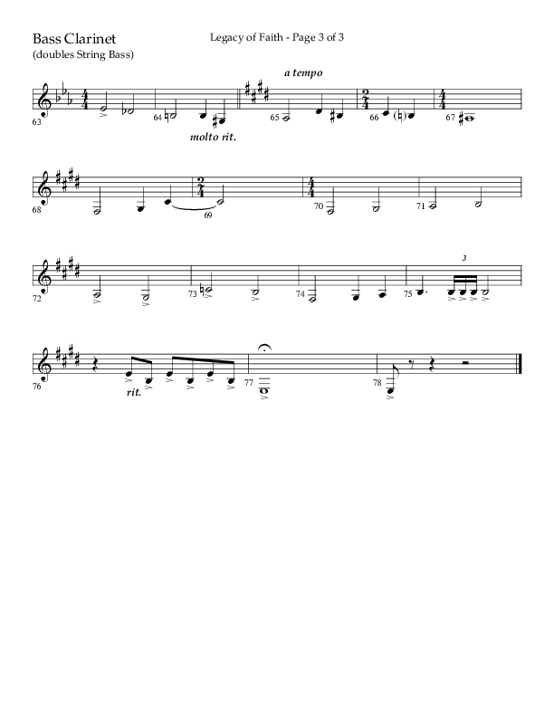 Legacy Of Faith (Choral Anthem SATB) Bass Clarinet (Lifeway Choral / Arr. Bradley Knight)