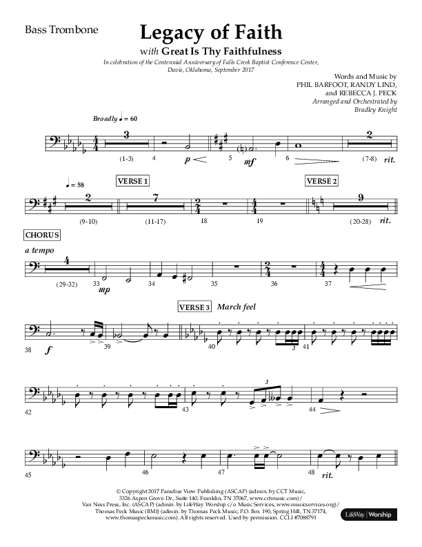 Legacy Of Faith (Choral Anthem SATB) Bass Trombone (Lifeway Choral / Arr. Bradley Knight)