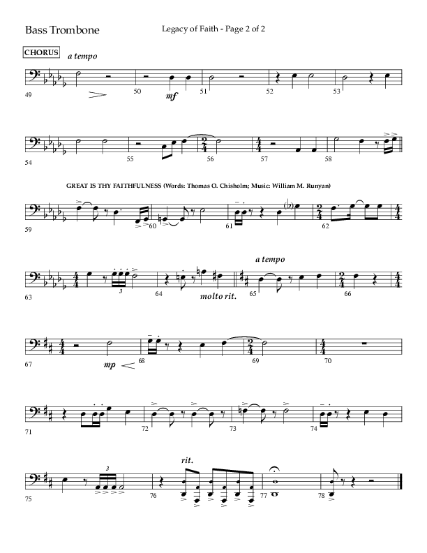 Legacy Of Faith (Choral Anthem SATB) Bass Trombone (Lifeway Choral / Arr. Bradley Knight)