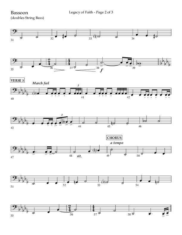 Legacy Of Faith (Choral Anthem SATB) Bassoon (Lifeway Choral / Arr. Bradley Knight)