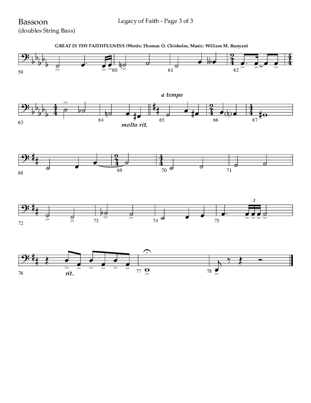 Legacy Of Faith (Choral Anthem SATB) Bassoon (Lifeway Choral / Arr. Bradley Knight)