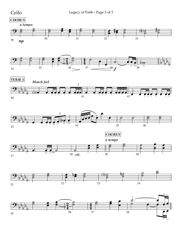 Legacy Of Faith (Choral Anthem SATB) Cello (Lifeway Choral / Arr. Bradley Knight)
