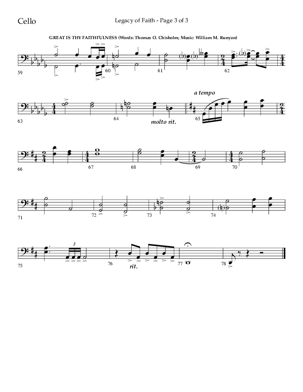 Legacy Of Faith (Choral Anthem SATB) Cello (Lifeway Choral / Arr. Bradley Knight)