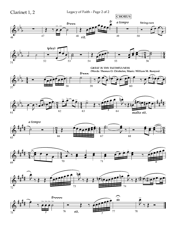 Legacy Of Faith (Choral Anthem SATB) Clarinet 1/2 (Lifeway Choral / Arr. Bradley Knight)