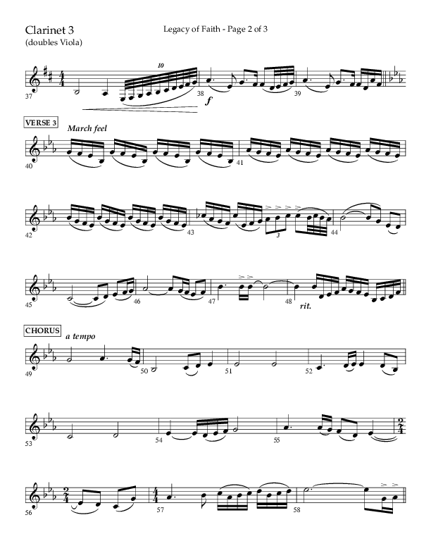 Legacy Of Faith (Choral Anthem SATB) Clarinet 3 (Lifeway Choral / Arr. Bradley Knight)