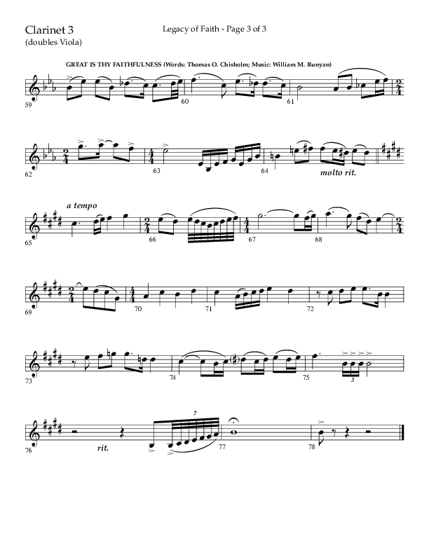 Legacy Of Faith (Choral Anthem SATB) Clarinet 3 (Lifeway Choral / Arr. Bradley Knight)