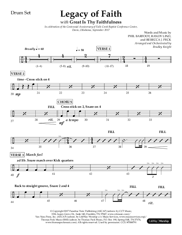 Legacy Of Faith (Choral Anthem SATB) Drum Set (Lifeway Choral / Arr. Bradley Knight)