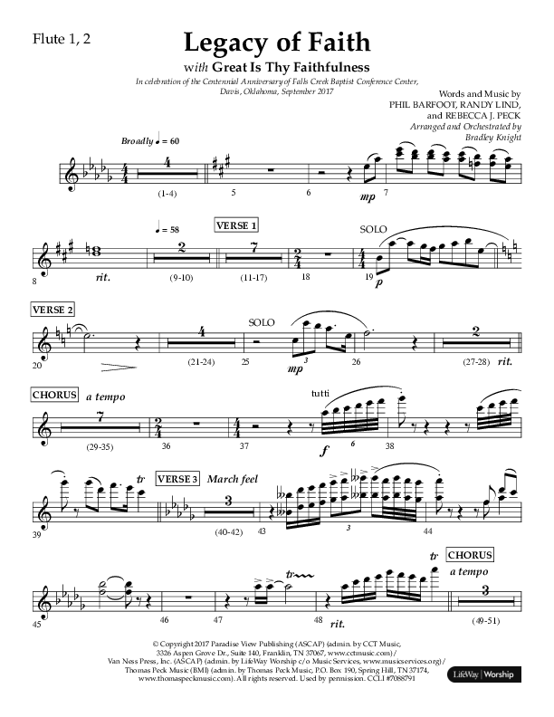 Legacy Of Faith (Choral Anthem SATB) Flute 1/2 (Lifeway Choral / Arr. Bradley Knight)