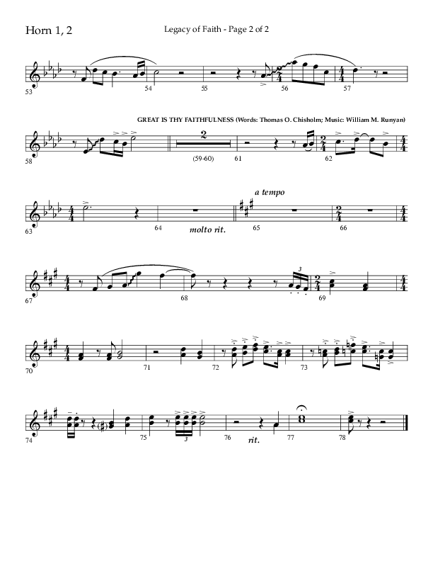 Legacy Of Faith (Choral Anthem SATB) French Horn 1/2 (Lifeway Choral / Arr. Bradley Knight)