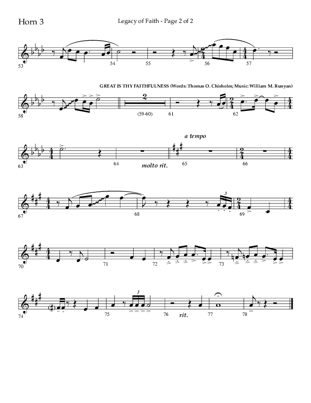 Legacy Of Faith (Choral Anthem SATB) French Horn 3 (Lifeway Choral / Arr. Bradley Knight)