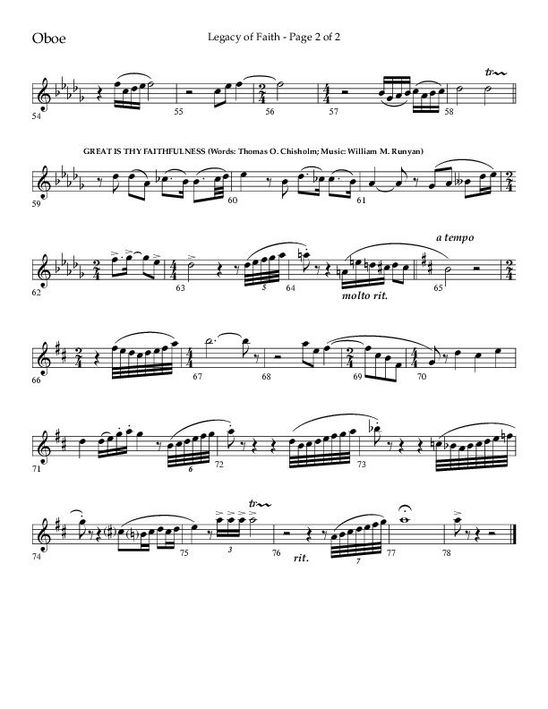 Legacy Of Faith (Choral Anthem SATB) Oboe (Lifeway Choral / Arr. Bradley Knight)