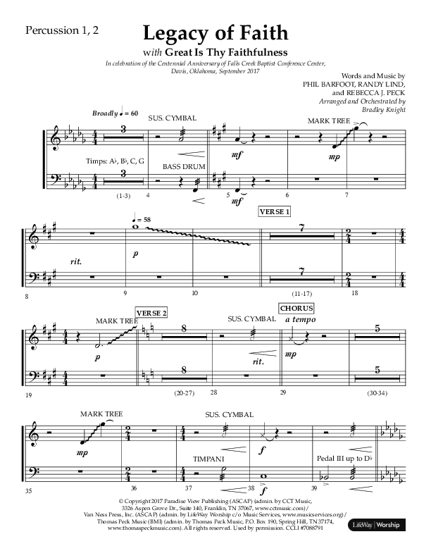 Legacy Of Faith (Choral Anthem SATB) Percussion 1/2 (Lifeway Choral / Arr. Bradley Knight)