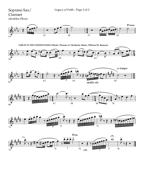 Legacy Of Faith (Choral Anthem SATB) Soprano Sax (Lifeway Choral / Arr. Bradley Knight)
