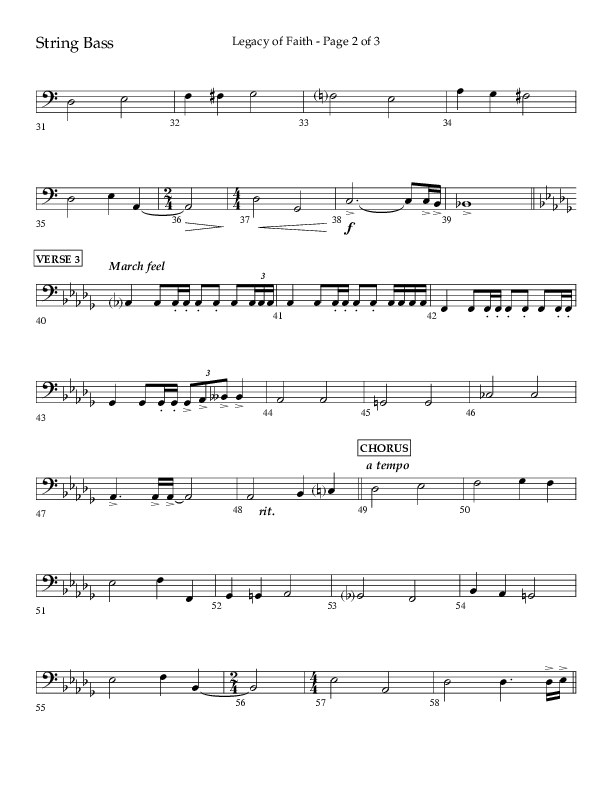 Legacy Of Faith (Choral Anthem SATB) String Bass (Lifeway Choral / Arr. Bradley Knight)