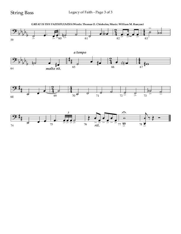 Legacy Of Faith (Choral Anthem SATB) String Bass (Lifeway Choral / Arr. Bradley Knight)