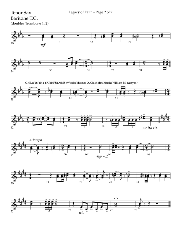 Legacy Of Faith (Choral Anthem SATB) Tenor Sax/Baritone T.C. (Lifeway Choral / Arr. Bradley Knight)
