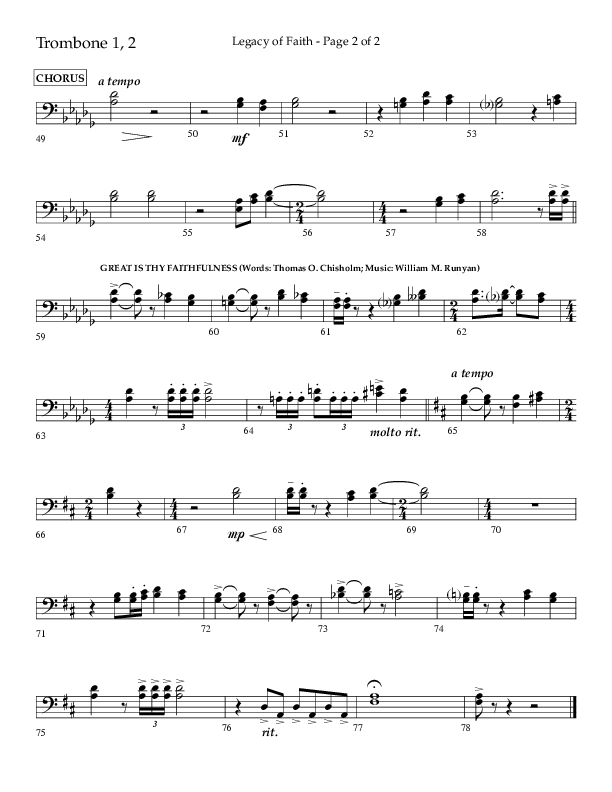 Legacy Of Faith (Choral Anthem SATB) Trombone 1/2 (Lifeway Choral / Arr. Bradley Knight)