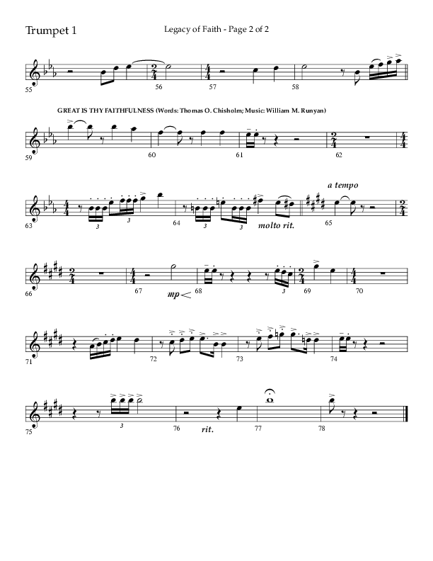 Legacy Of Faith (Choral Anthem SATB) Trumpet 1 (Lifeway Choral / Arr. Bradley Knight)
