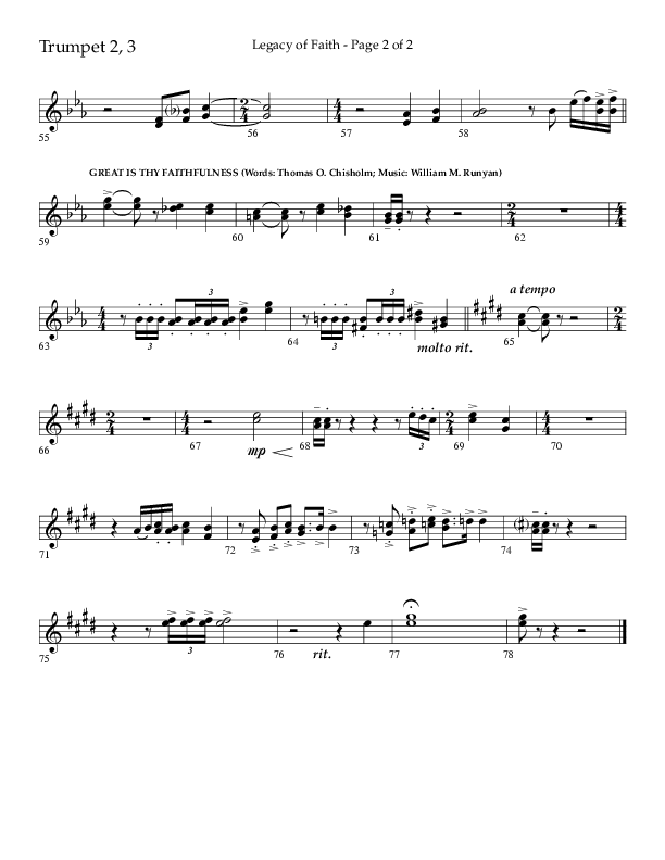 Legacy Of Faith (Choral Anthem SATB) Trumpet 2/3 (Lifeway Choral / Arr. Bradley Knight)