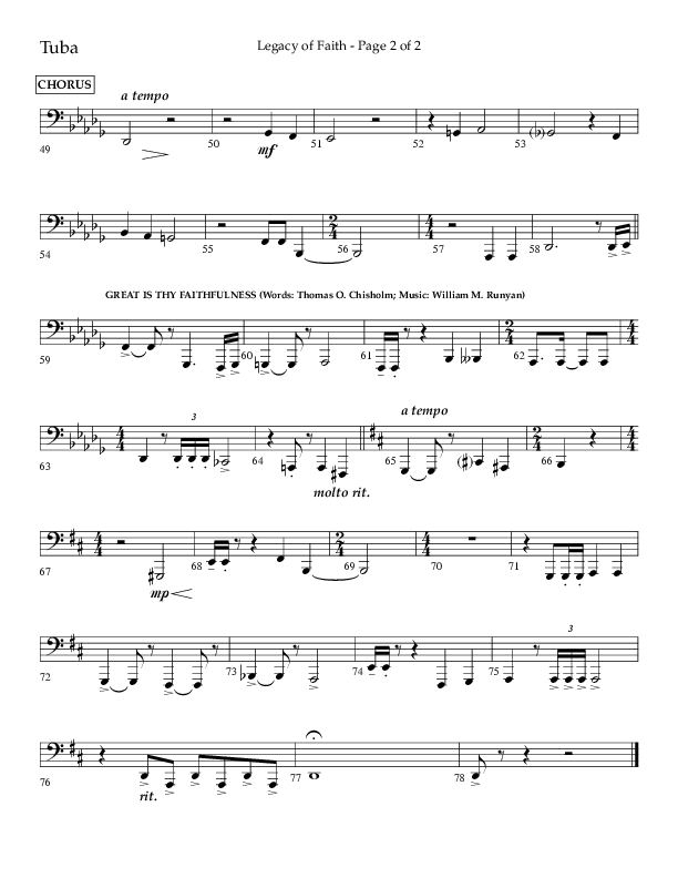 Legacy Of Faith (Choral Anthem SATB) Tuba (Lifeway Choral / Arr. Bradley Knight)