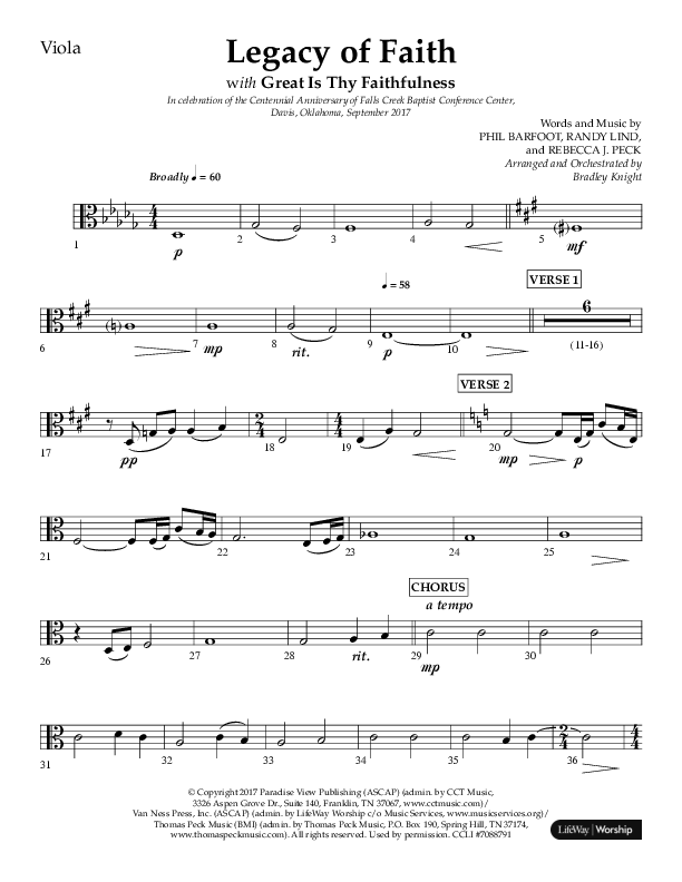 Legacy Of Faith (Choral Anthem SATB) Viola (Lifeway Choral / Arr. Bradley Knight)