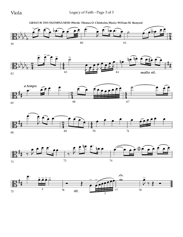Legacy Of Faith (Choral Anthem SATB) Viola (Lifeway Choral / Arr. Bradley Knight)