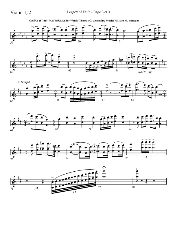 Legacy Of Faith (Choral Anthem SATB) Violin 1/2 (Lifeway Choral / Arr. Bradley Knight)