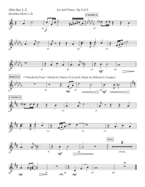 Joy And Peace (Choral Anthem SATB) Alto Sax 1/2 (Lifeway Choral / Arr. Russell Mauldin)