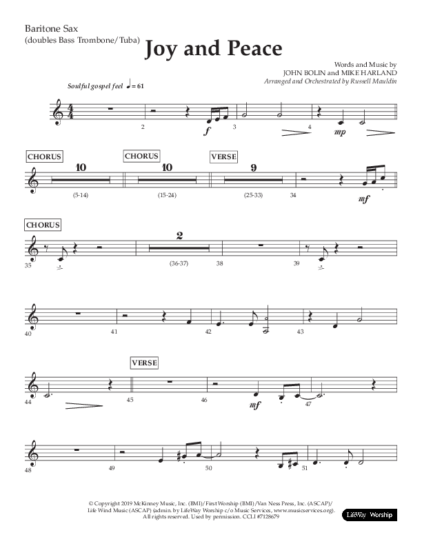 Joy And Peace (Choral Anthem SATB) Bari Sax (Lifeway Choral / Arr. Russell Mauldin)