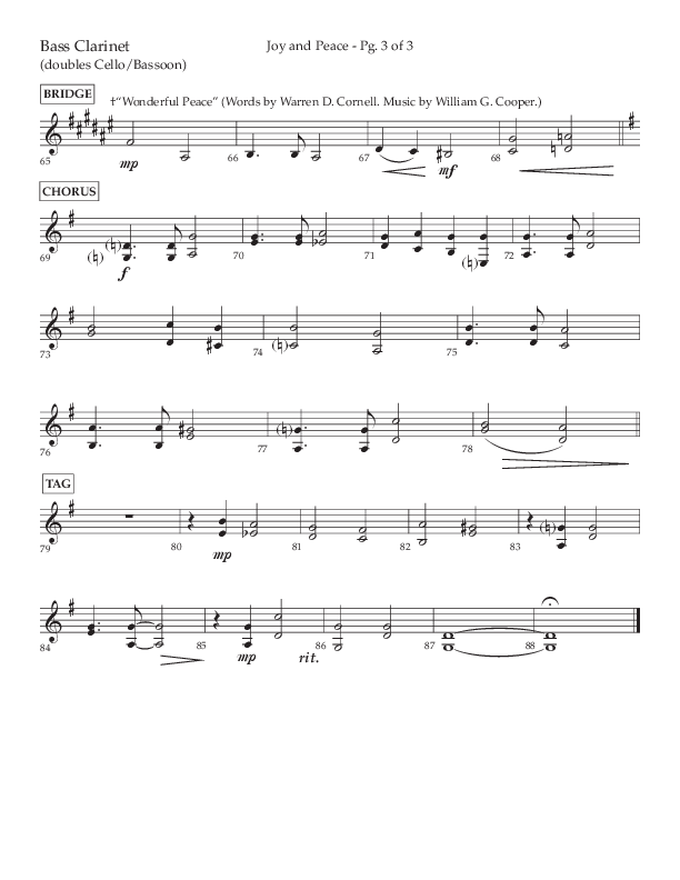 Joy And Peace (Choral Anthem SATB) Bass Clarinet (Lifeway Choral / Arr. Russell Mauldin)