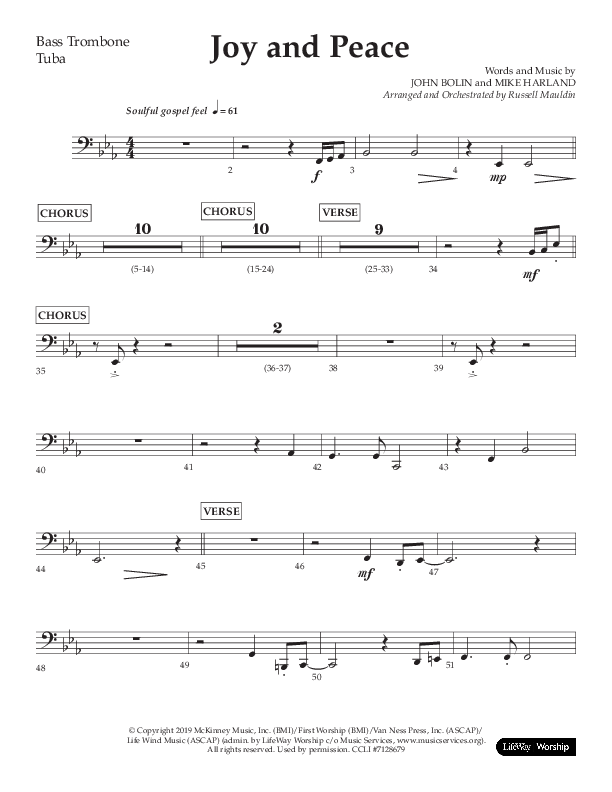 Joy And Peace (Choral Anthem SATB) Orchestration (Lifeway Choral / Arr. Russell Mauldin)