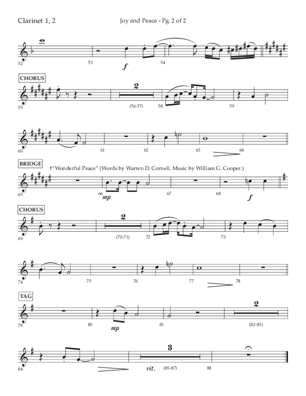Joy And Peace (Choral Anthem SATB) Clarinet 1/2 (Lifeway Choral / Arr. Russell Mauldin)
