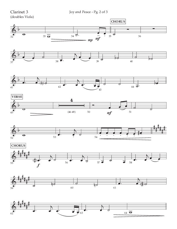 Joy And Peace (Choral Anthem SATB) Clarinet 3 (Lifeway Choral / Arr. Russell Mauldin)
