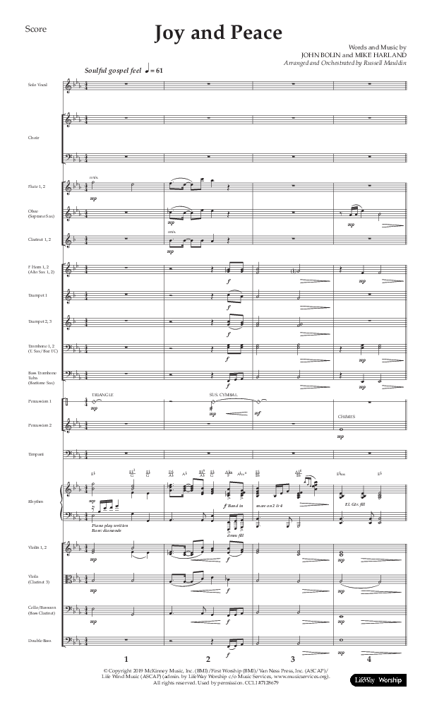 Joy And Peace (Choral Anthem SATB) Orchestration (Lifeway Choral / Arr. Russell Mauldin)